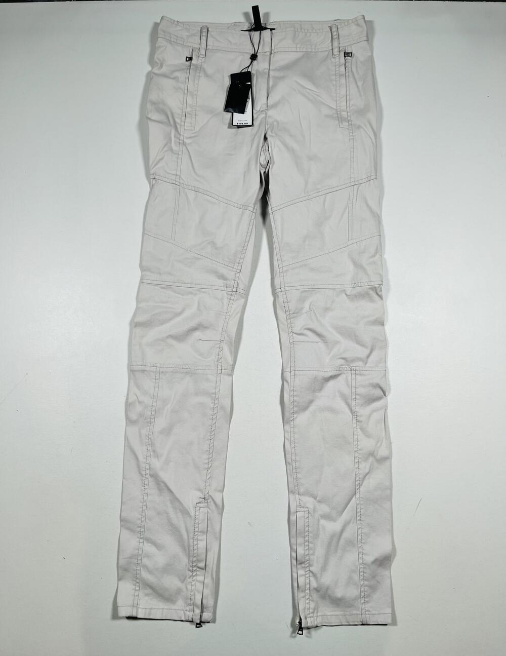 BCBGMAXAZRIA Devin Pants Womens S Beige Canvas Ankle Zip Stretch Chino $178 MSRP